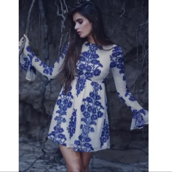 For Love & Lemons Temecula Floral Embroidered Mini Long Sleeved Dress - Picture 2 of 16